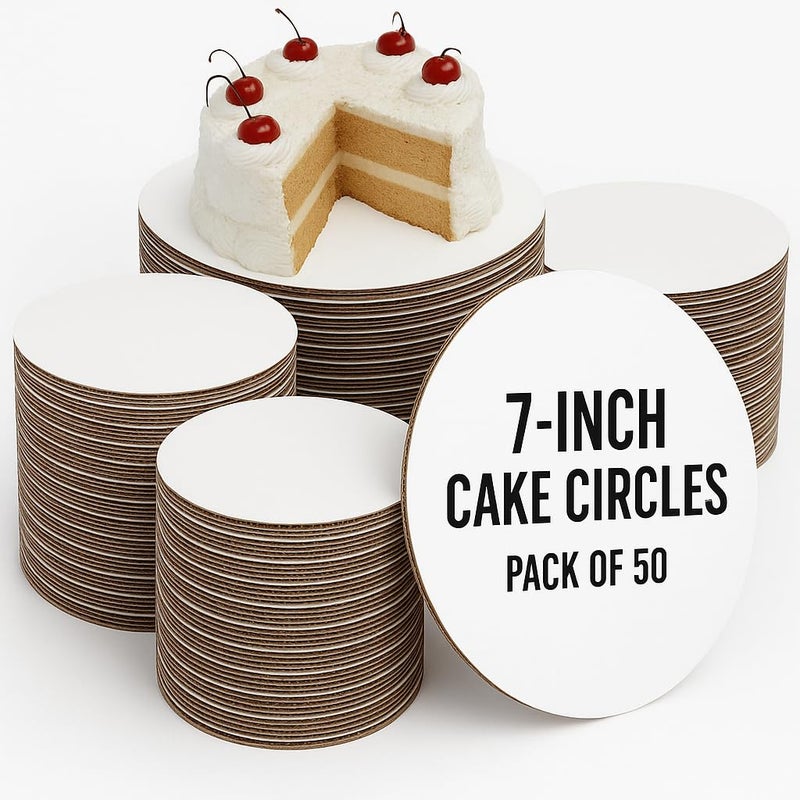 pizety Pack of 50 cake circles round cake boards 7 inch cake cardboard rounds for Cakes & Pizza, Heavy Duty & Greaseproof Circle Cake Board round cake circles round thick cardboard heavy duty - Image 1